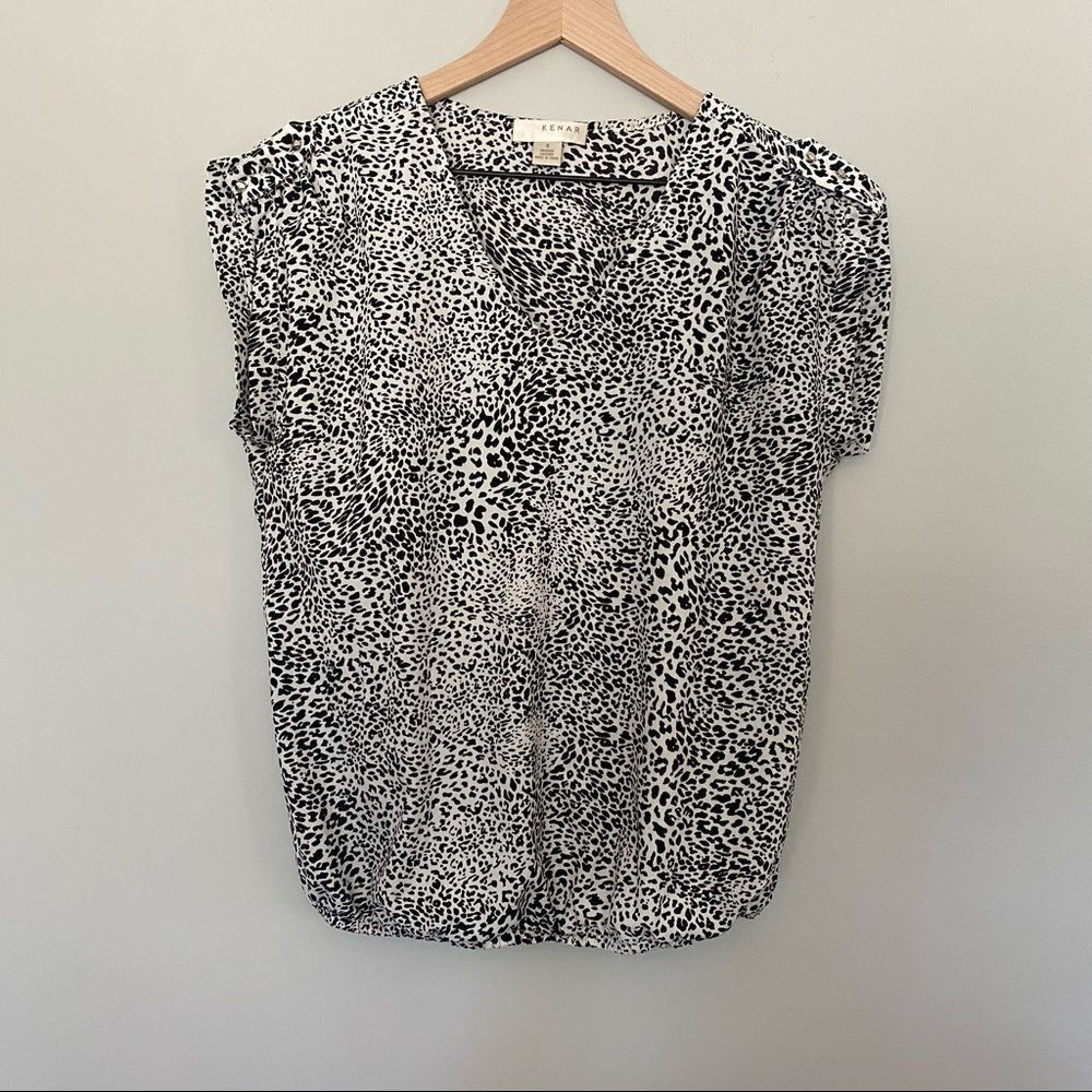 Kenar Small Black & White Leopard Short Sleeve Blouse Shirt Top Animal